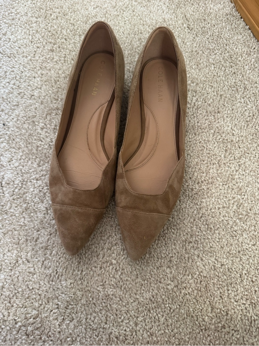 Cole Haan Taupe Suede Pointed-Toe Flats